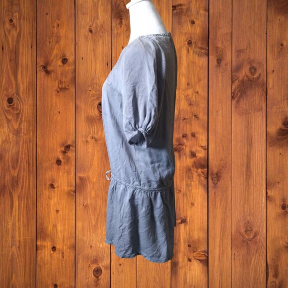Sandro Size 1 Short Sleeve Gray Tie Waist Puff Sleeve 100% Silk Mini Dress - Picture 6 of 7